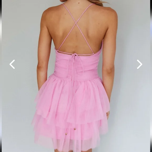 Selfie Leslie Nightingale Ruched Mesh Mini Dress Barbie Pink - Picture 2 of 6